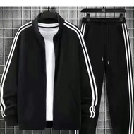 Baju set seluar Pakaian sukan kolar berdiri musim bunga dan musim luruh untuk lelaki dan wanita tiga