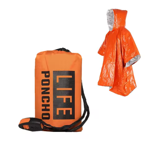 LIFE poncho Emergency Survival Rain Poncho Thermal Survival Space Blanket Raincoat Heat Reflective W