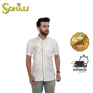 Sonali Men Off White Silky Jippa Shirt Kurta Q1578 Ethnic Wear Pakaian Tradisional Kurta Lelaki Trad
