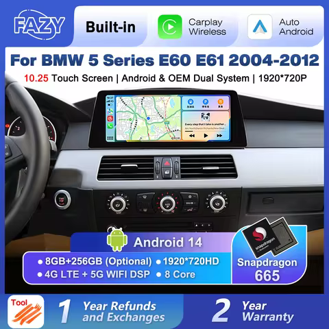 10.25 Inch Android 14 Carplay Touch Screen For BMW 5 Series E60 E61 2004-2012 Car Stereo Radio Playe