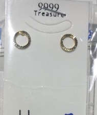 黃金純金9999閃亮刻花圓圈耳環 圓圈造型 重0.17錢 pure gold earrings 24k 9999 circle