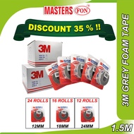 3M Grey Foam Tape 12mm 18mm 24mm x 1.5 Meter (100% Length Guaranteed) Bulk Purchase Discount -35%
