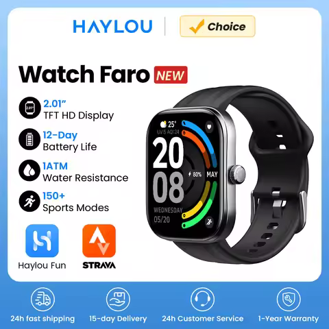 HAYLOU Watch Faro Voice Calling Smart Watch 2.01'' HD Screen 24H Health Monitor 150+ Sports Modes Bl