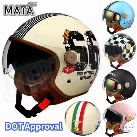 HOT DOT Open Face 3/4 Motorcycle Helmet Retro Motorbike Helmets Vintage Chopper Capacete De Moto Bik