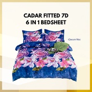 6-IN-1 CADAR FITTED 7D BEDSHEET QUEEN SIZE CORAK BUNGA BESAR KAIN TEBAL