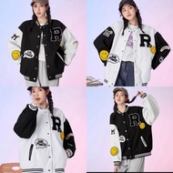 R SMILE VARSITY OVERSIZE BASEBALL JACKET - WOMEN'S VARSITY JACKET - BASEBALL JACKET