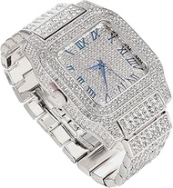 Diamond Watch for Men Guys Iced Out 20MM Wide Wristband White Gold Platinum Plated, with 8"+18" Chai