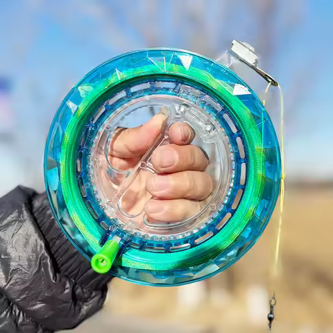 PB Kite Reel Winder Fire Wheel String Flying Handle Tool Twisted String Line Outdoor Round Blue Grip