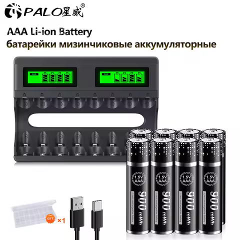 PALO 1.5V AAA Lithium Ion Rechargeable Batteries AAA Cells HR3 Li-ion Battery & 8 Slots Smart Charge