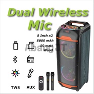 Sing-E ZQS-8248 8x2 Inch 50Watt Super Strong Bass Bluetooth Speaker Karaoke 2 Mic Wireless RGB Light