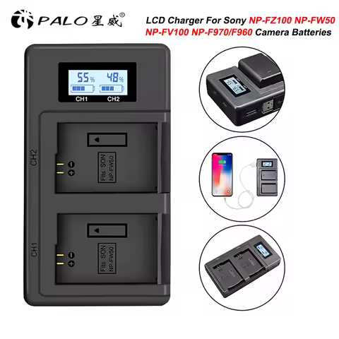 2 Slots Camera Battery Charger LCD Display Battery Charger for Sony NP-FZ100 NP-FW50 NP-FV100 NP-F96