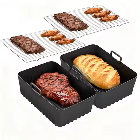 Silicone Air Fryer Mold With Grill Accessories for Ninja 2 Basket AF400EU/AF300EU/AF451EU/Double Sta