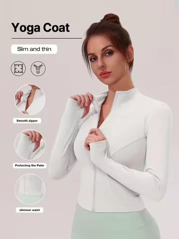 Women Slim Fit Stand Collar Sports Jacket Zip Up Yoga Jacket Quick Dry Slim Waist Running Workout Co