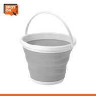 - - 10L可摺疊手提水桶(灰色+白色) - 可折疊| 便攜式 |矽膠|戶外|汽車|洗車|釣魚|沙灘|家用|收納|地拖地桶|衛生|儲物