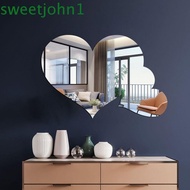 SWEETJOHN Acrylic Wall Stickers, 3D Mirror Surface Design Heart Shaped Mirror Stickers, Portable Heart Shaped Self-adhesive Waterproof Heart Art Mural Decorative Stickers