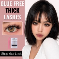 【Thick Lashes 】Glue-Free False Eyelash | Free Tweezer | Wispy |Glam| NO Glue | Self Adhesive| Stick 