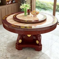 YQ Elegant Marble Dining Table and Chair round Round Table with Turntable Solid Wood Marble round Ta