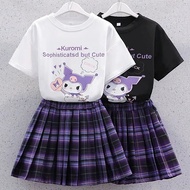 Kids Set 2 Pcs Summer T-shirt +A-Line Pleated Skirt Suit Children's Teens Clothing  Fashion Cartoon 