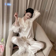 Solid Color Home Clothes Suit Season New Style Stitching Fashionable Women Feather Long-Sleeved Paja