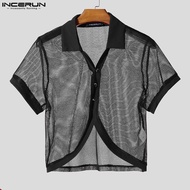 INCERUN Men's Fashion Hollow Mesh Splicing Short Sleeve Shirt POLO Shirts
