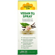 Country Life, Vitamin D3 Spray, Vanilla Bean, 50 mcg (2,000 IU), 150 Ingestible Sprays, 0.81 fl oz (