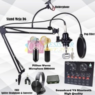Paket Microphone BM8000 Full Set Plus Soundcard V8s + Holderphone +
