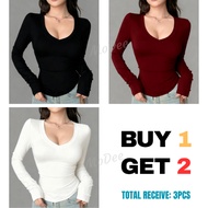 Buy1 Take2 & BUY1 Take1 V-Neck Long Sleeve Premium Cotton Top