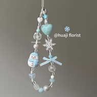 Blue Ribbon Bow Snowman Phone Case Lanyard