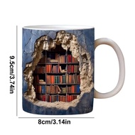 350ml 3D Effect Bookshelf Mug Creative Space Design Ceramic Mug Library Mug Book Lovers Coffee Cup C
