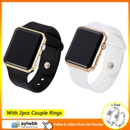 [Buy 1 take 1]aylwbk 1 Pair GENEVA Couple Watches Luxury LED Digital Square Silicone Wrist Watch Long Standby Fashion Sport Watches For Men And Women-Black And White