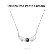 [Sincerer] S925 Sterling Silver Necklace Photo Projection Necklace Angel Wings Pendant Necklace Cust