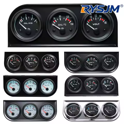 52MM 3 In 1 Oil Pressure Gauge + Volt meter + water temp gauge Kit Volt meter with sensor Oil Temper