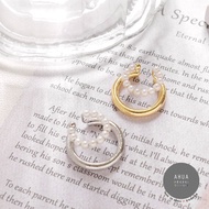 AHUA Is Okay Korean Jewelry Elegant Large Small Double Circle Pearl C-Shaped Ear Bone Clip [A0455] G