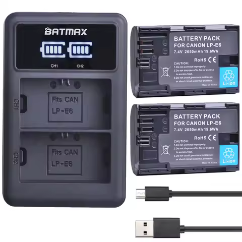 2650mAh LP E6 LPE6 LP-E6 E6N Battery + LED Dual Charger For Canon EOS 5DS R 5D Mark II 5D Mark III 6