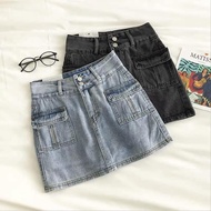 Chân váy jean nữ HAI TÚI HỘP hai bên + hai cúc kiểu siêu hot -cv-13