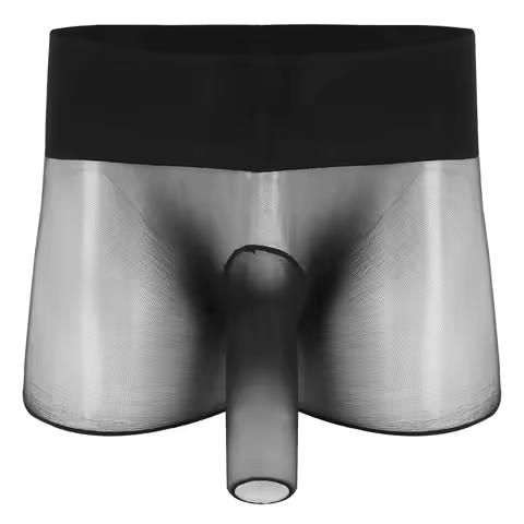Lingerie Men Tempting JJ See-Through Underwear with Sheath Boxer Shorts High Waist Ultra-Thin Gays D