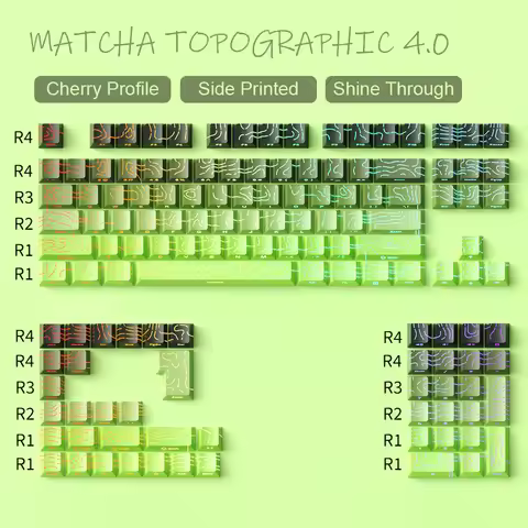 Cherry Profile Matcha Topographic 4.0 PBT Double Shot Keycaps Side Print Shine Through Keycaps for M