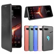 MONIEE- ASUS 華碩 ROG Phone2 ZS660KL  碳纖維紋可插卡翻蓋式磁扣支架皮套保護套