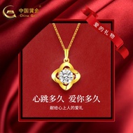 Free Shipping Necklace 七夕礼物中国黄金 黄金项链女士四叶草吊坠999足金项链女 Kalung Rantai