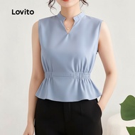 Lovito Casual Blouse Lace Up Spring/summer Blue Blouse for Women L142ED657 Lovito Blus Kasual Renda 