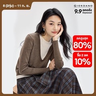 GIORDANO ผู้หญิง เสื้อกันหนาว เสื้อสเวตเตอร์ตัดกันปลอม 2 ชิ้น เสื้อคอกลมเรียบง่าย นุ่มนวล เก๋ไก๋ แฟช