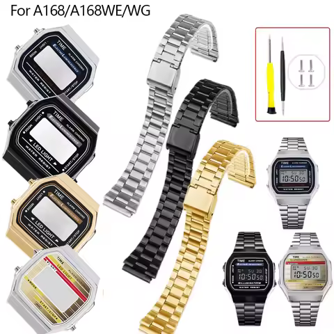 A168 Series Metal Watch Shell Bezel Mod Kit for Casio A168WG/A168WE Stainless Steel Case Metal Strap