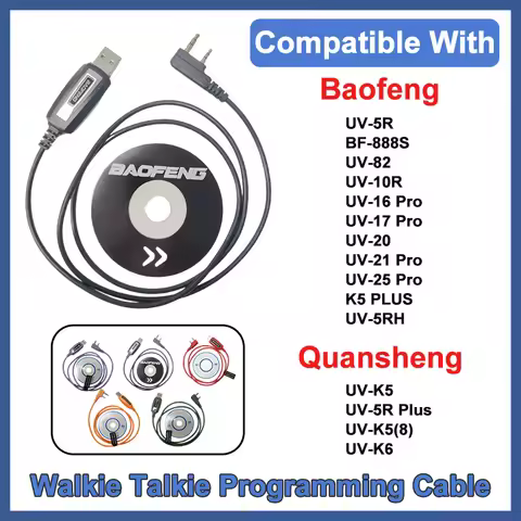 USB Programming Cable With CD For Baofeng UV-5R 82 888S UV-16 20 25 Pro 5RH 2 Way Radio Quansheng UV