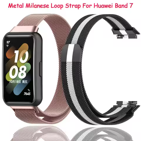 Milanese Loop Strap For Huawei Band 7 Breathable Bracelet Metal Magnetic Wristband For Huawei Band 7