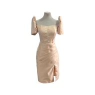 Modern filipiniana pencil tube midi Dress stickbone design with detachable sleeve