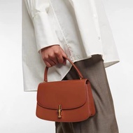 DANDT High-End Medium Retro Time Handbag T-Shaped Metal Buckle Cowhide BOX Tofu Women (23 JUL TRA) E