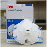 3M 8822 Dust Filter Mask, Single Respiratory Protection with Valve, P2 standard, Head strap, antibac