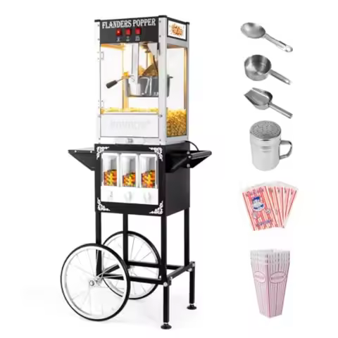 Vintage Black Popcorn Machine Cart with Candy Dispenser 8 Oz Kettle Makes Up to 32 Cups ETL Movie Th