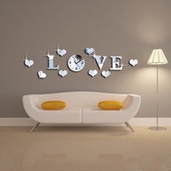 Kids Bedroom Nursery Ceiling Fun Glow Mirror Effect Wall Sticker LOVE Heart Wall Decals with Clock