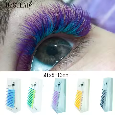 HBZGTLAD C/D Curl 0.07/0.1MM 8-13MM Mix Length Color Fake Lashes Extensions Individual Colored Eyela